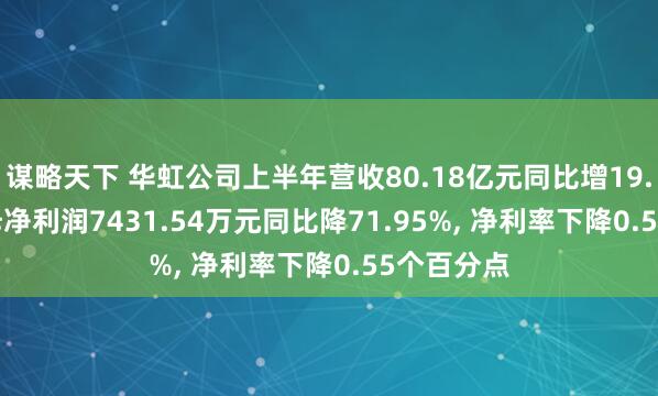 谋略天下 华虹公司上半年营收80.18亿元同比增19.09%, 归母净利润7431.54万元同比降71.95%, 净利率下降0.55个百分点